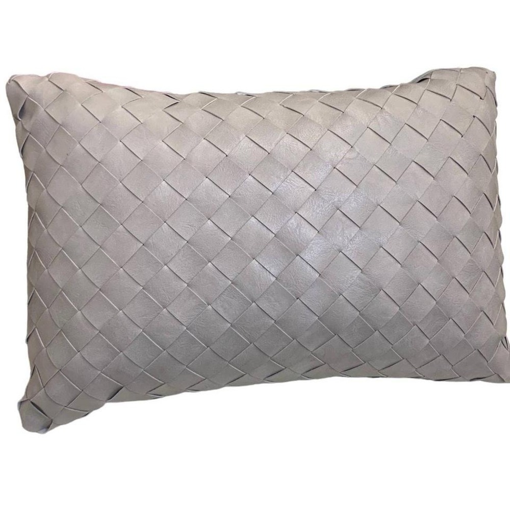 FRYE Woven Faux Leather Throw Pillow 19"‎ X 13" light grey